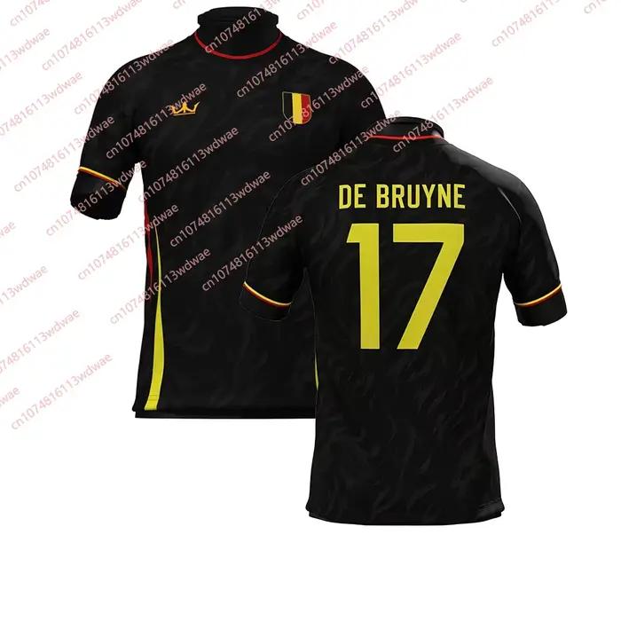 Maillot de football Thème Belgique Rouge Noir Jaune Bordure Tricolore Motif Badge Adulte Entraînemen