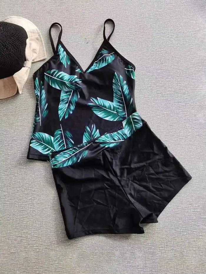 Ensemble de maillot de bain deux pièces pour femme, style conservateur, haut tankini rayé et shorty,