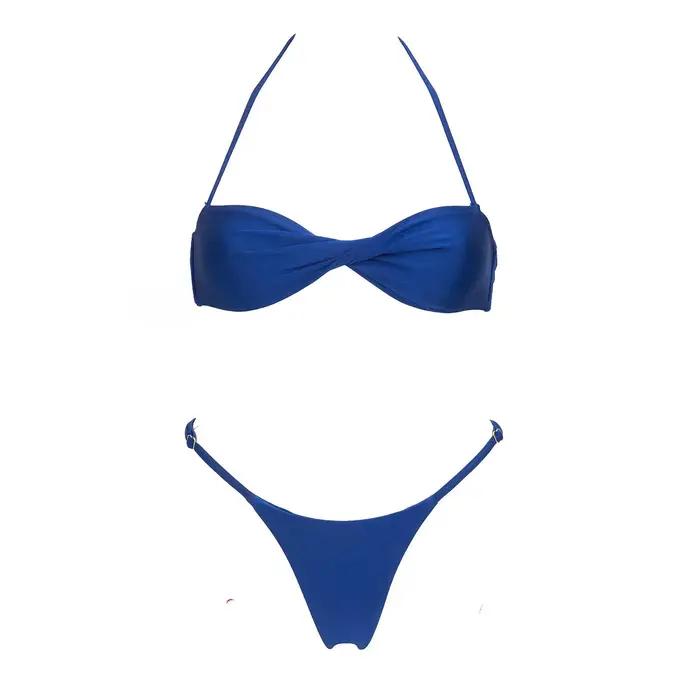 Bnadeau Ensemble 3 pièces sexy : Bikini avec paréo, maillot de bain uni pour femme, style brésilien,