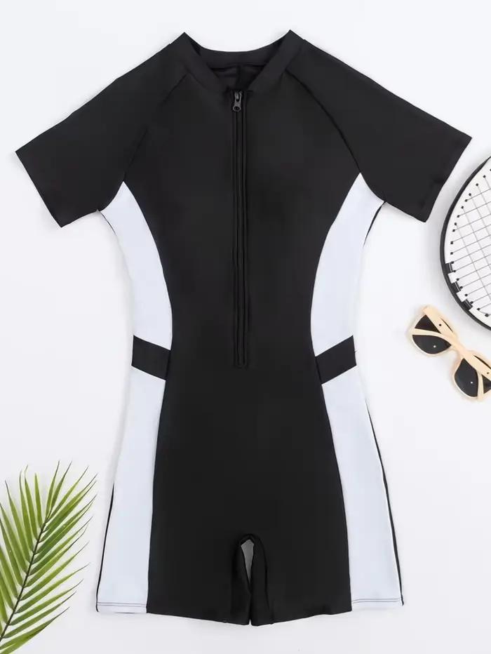 Maillot de bain complet pour femmes, nouveau Style de natation, noir, manches courtes, une pièce, Sh