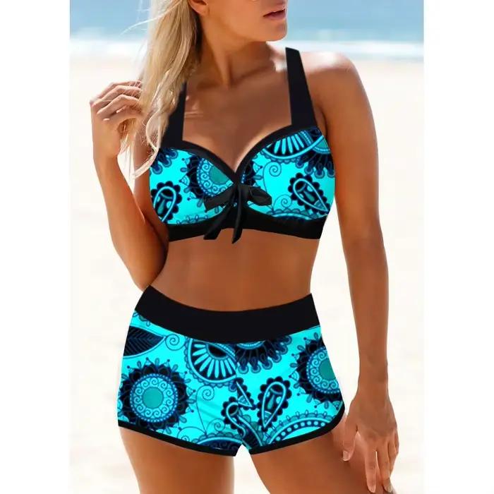 Maillot de bain sexy pour femmes, taille haute, ensemble deux pièces, grande taille, pour la plage, 