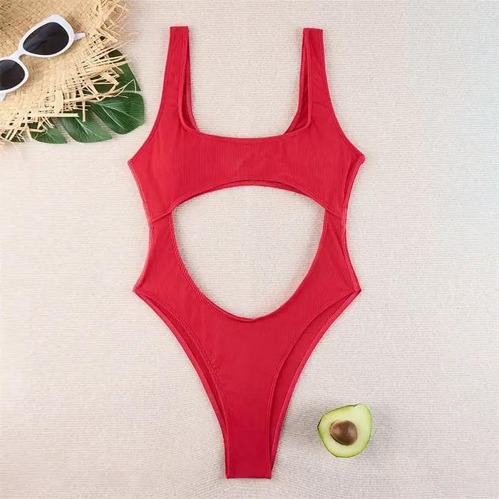 Maillot de bain une pièce rétro extrem pour femme, monokini dos nu découpé, push-up, vêtements de pl
