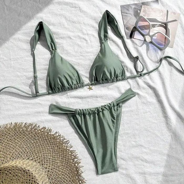Ensemble de bikini orné d'étoiles de mer sexy 2026 pour femme, bleu ciel, avec soutien-gorge push-up