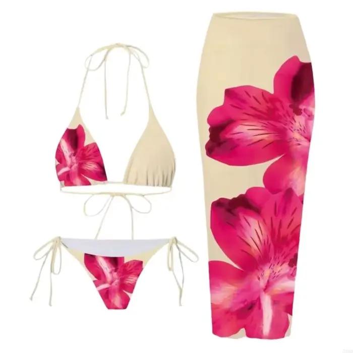 Maillot bain 3 pièces pour avec jupe tankini à floral élégant offrant une couverture tissu doux pour