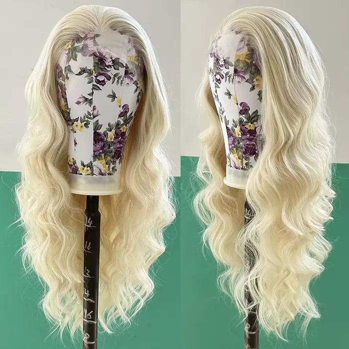 AIMEYA-Perruque blonde en dentelle synthétique pour femme, délié naturel, pré-plumée, perruques ondu