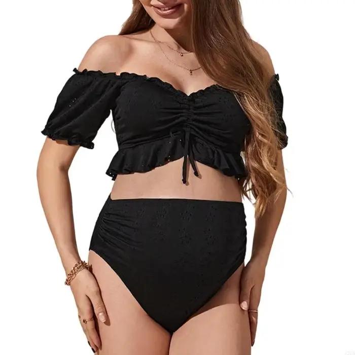 Maillot bain maternité taille haute, manches courtes, pour soutien confortable pendant grossesse les