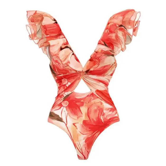 Maillot de bain deux pièces 2026 pour femme, ensemble bikini imprimé floral à volants, maillot de ba