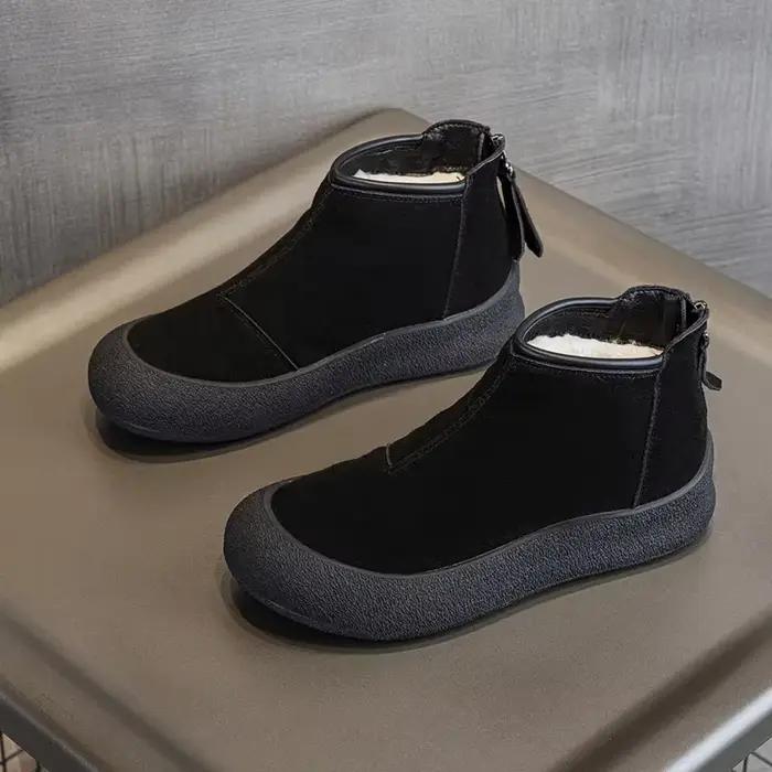 Bottes de neige femmes grande taille hiver en cuir véritable femmes chaussures courtes épaissi chaud