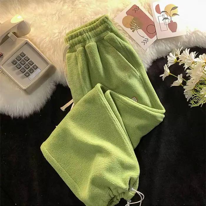 Pantalon de survêtement thermique taille haute pour femme, optique Smile, laine d'agneau, vêtements 