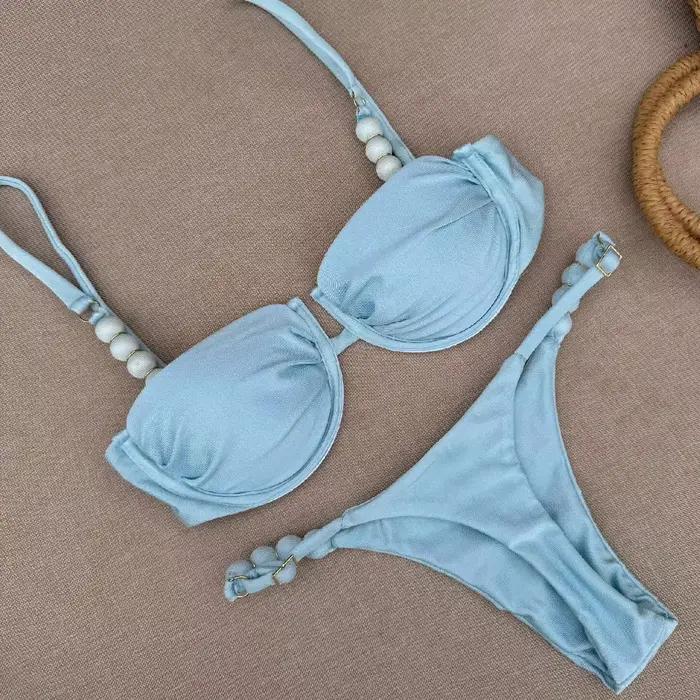 Maillot de bain deux pièces sexy push-up pour femme 2025 – Ensemble bikini micro rayé tendance pour 