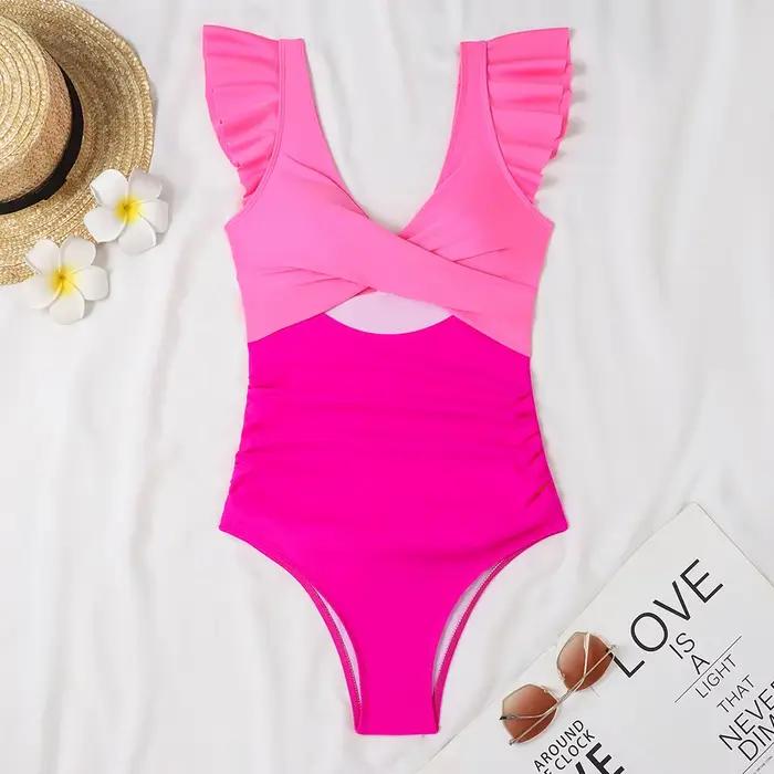 2025 évider croix Ztvitality maillot de bain une pièce solide à volants maillots de bain femmes mail