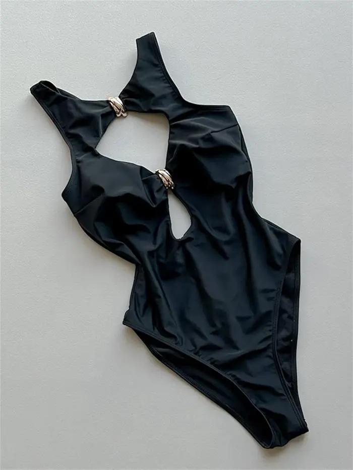 Maillot de bain une pièce sexy ajouré avec boucle métallique 2026 pour femme, noir, dos nu, aminciss