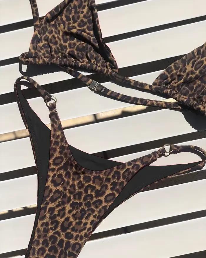 Sexy léopard Bikini costume femmes sangle Push Up maillot de bain trois Points Bikini ensemble taill