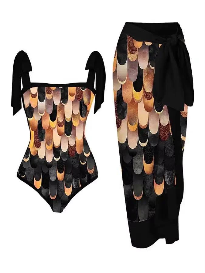 Maillot de bain une pièce imprimé pour femme 2026 avec jupe de plage – Tenue de bain estivale