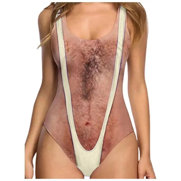 Maillot de bain une pièce pour femmes, motif musculaire amusant et cartoonish, multicolore, avec fau