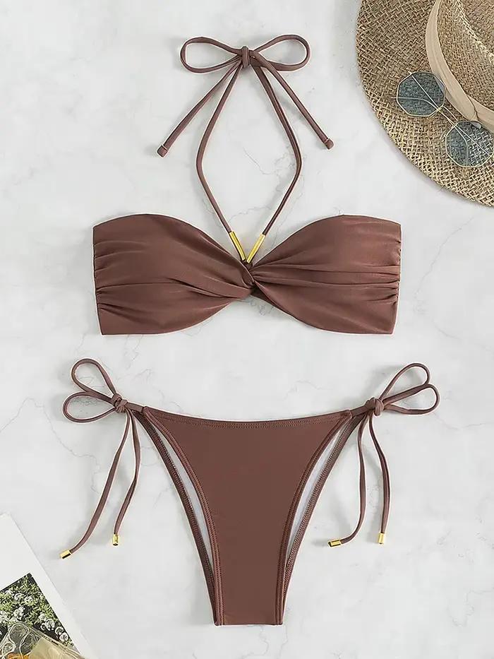 XS - L licou froissé Bandeau Bikini femme maillot de bain femmes maillots de bain deux pièces Bikini