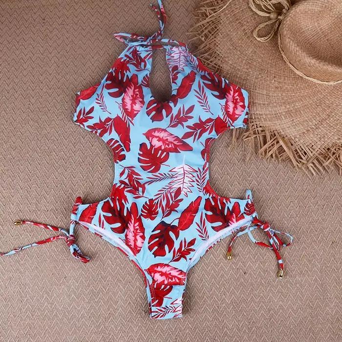Maillot de bain une pièce extensible pour femmes, Monokini, col licou, dos nu, sexy, vêtements de pl