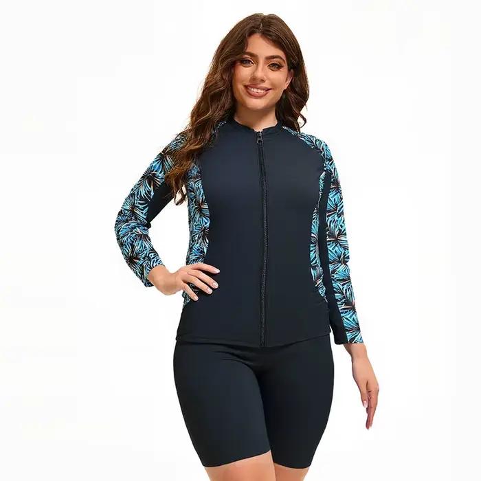 Maillot de bain grande taille pour femmes, modeste, manches longues, imprimé arbre, avec short, long