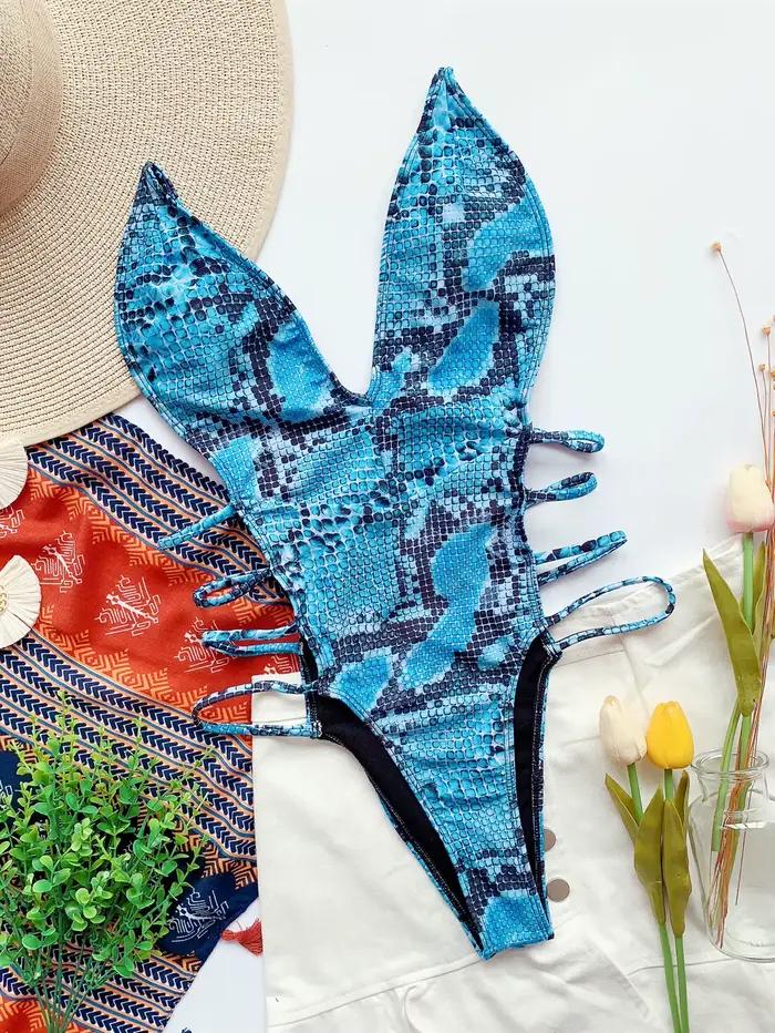 Maillot de bain une pièce métallisé, sexy, imprimé serpent, décolleté plongeant en v, body, olympiqu