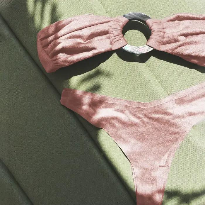 Maillot de bain sexy pour femmes, bikini, culotte tanga, bouton brillant, tenue de plage