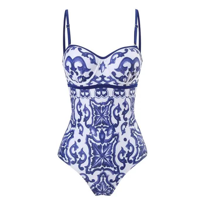 Maillot de bain imprimé une pièce pour femme 2026 avec jupe de plage, push-up, tenue de bain, vêteme