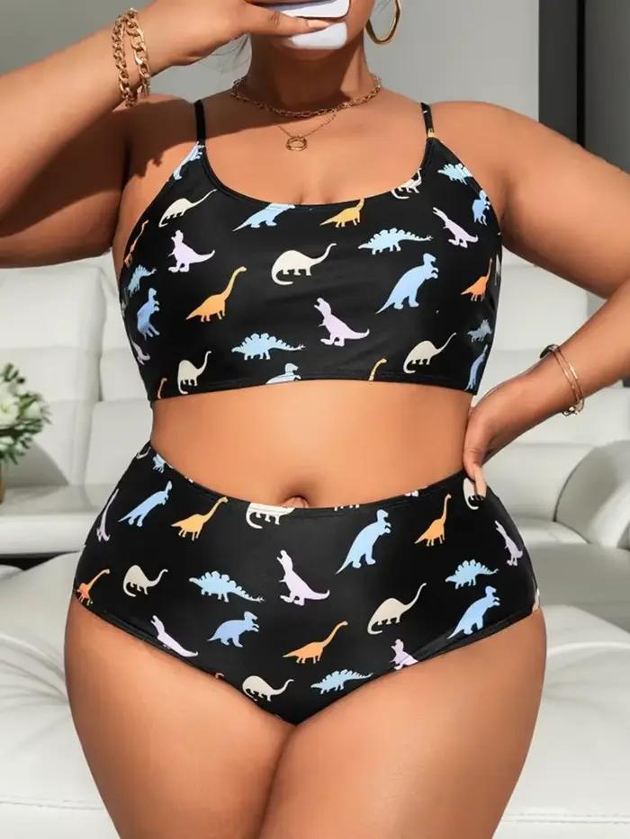 Maillot de bain deux pièces grande taille imprimé taille haute pour femme 2026 – Tenue de plage et d