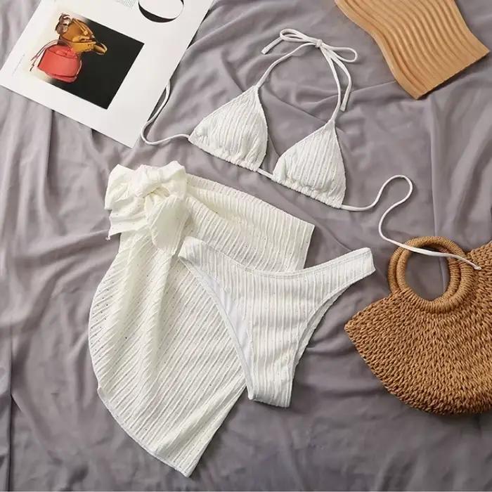 Ensemble de maillots de bain 3 pièces pour femme, style halter, avec string sexy et paréo, collectio