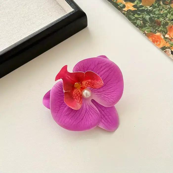 Pince à cheveux Faux Phalaenopsis Orchidée, Barrette latérale fleur rose pour filles, Accessoire de 