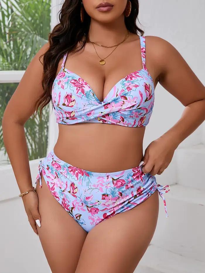 Maillot de bain grande taille 2026 pour femme, bikini taille haute à motif floral, tenue de plage es