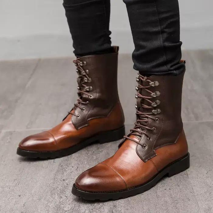 Mayba-Bottes en cuir à talons bas pour hommes, coordonnantes, pointues, Parker, à lacets, chaussures