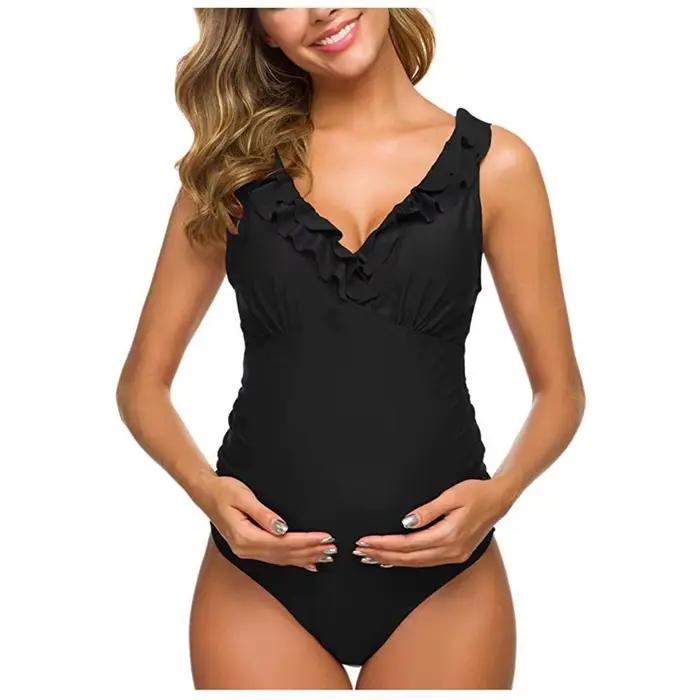 Femmes maternité maillots de bain enceinte une pièce maillot de bain solide Bikinis maillot de bain 