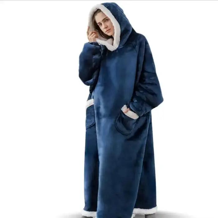 180cm Super longue flanelle couverture pyjamas avec manches hiver sweat à capuche femmes hommes pull