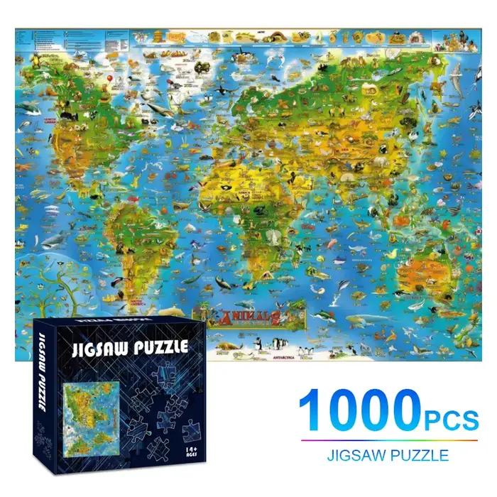 Puzzle carte du monde 500/1000 pièces |   Grand puzzle stimulant pour adultes et familles, comprend 