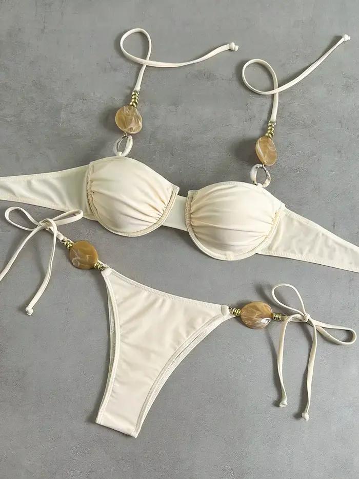 Nouvel ensemble de bikini sexy pour femme, dos nu, style européen et américain, couleur unie, mode p