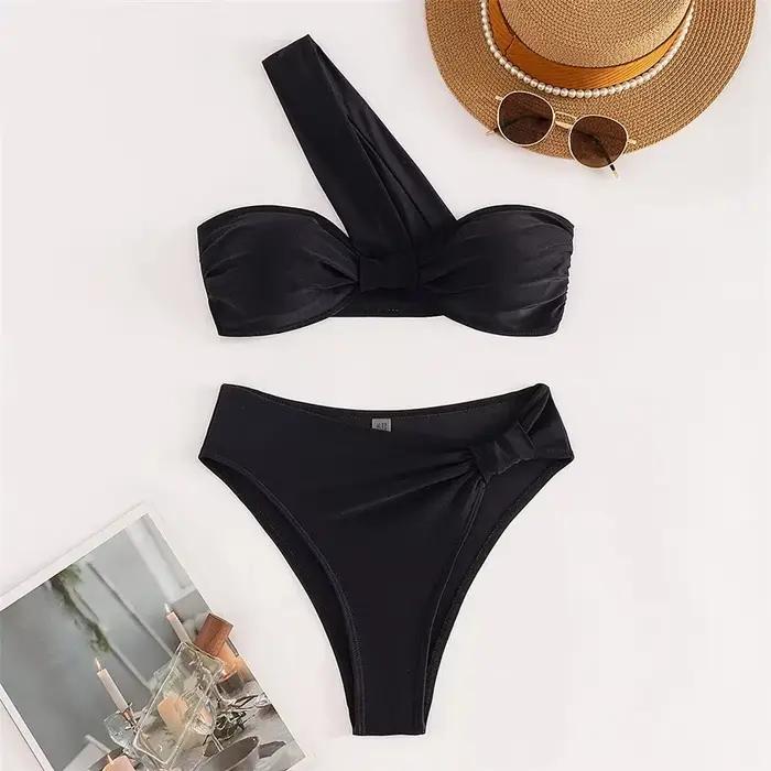 Marron une épaule Bikini taille haute Sexy maillot De bain femmes 2026 maillots De bain unis maillot