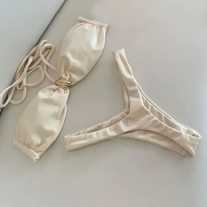 Micro Bikini 2026 Nouveaux Maillots de Bain Femme Sexy Brésilien Biquini Brillant Uni Tenue de Plage