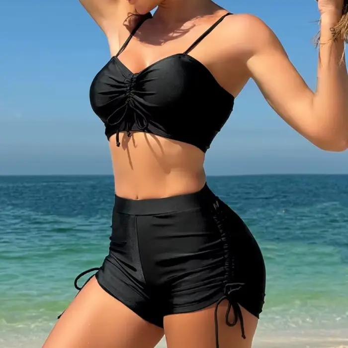 Maillots de bain séparés noirs ensemble Tankini maillot de bain pour femme plage vêtements de natati