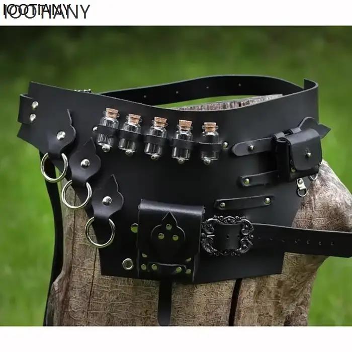 Accessoires de Cosplay de magicien de carnaval, sac de ceinture utilitaire en cuir d'alchimiste médi