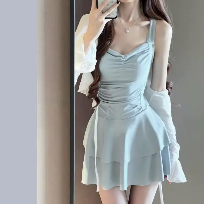 Maillot de bain sexy dos nu pour femme, style jupe, une pièce, effet amincissant, pour les étudiante