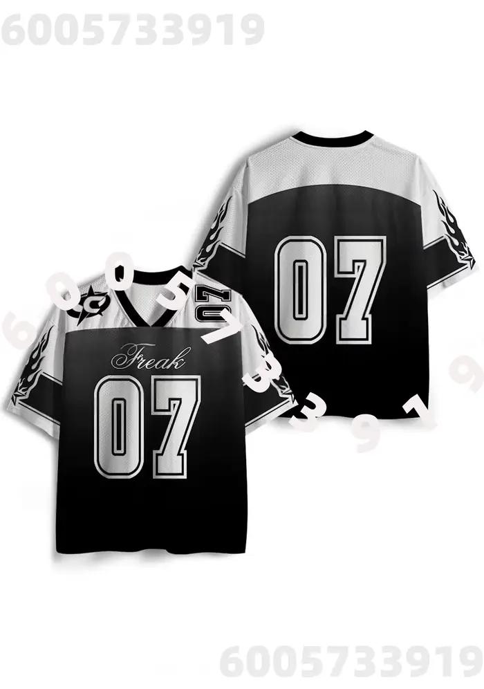 Nouveau T-shirt de sport à manches courtes New Jersey 2026, col en V, maillot de sport imprimé 3D à 