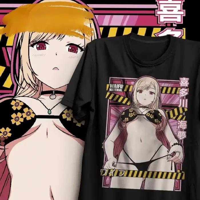 T-shirt en coton oversize imprimé anime My Dress-Up Darling (Marin Kitagawa Bikini) pour fans d'anim