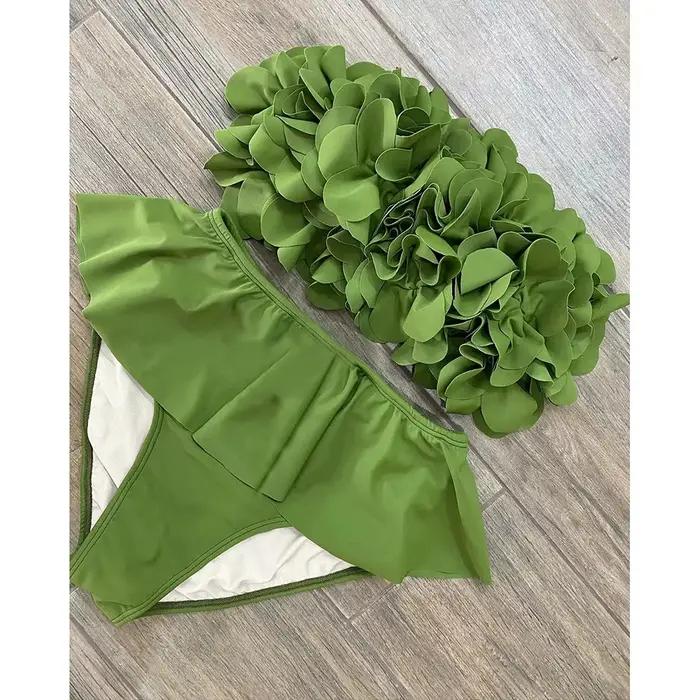 Maillot de bain brésilien à volants pour femmes, modèle floral, soutien-gorge push up, culotte tanga