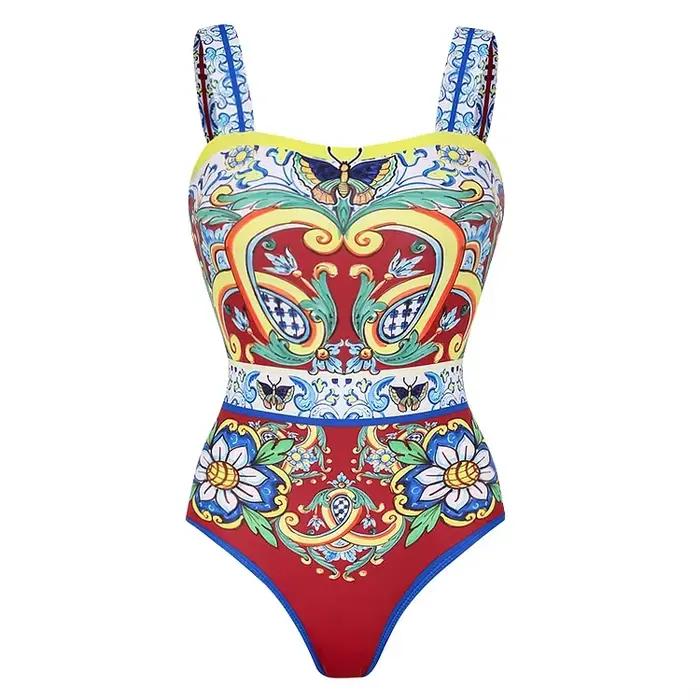 Maillot de bain une pièce imprimé à motif Vintage, ensemble deux pièces, vêtements de plage pour fem