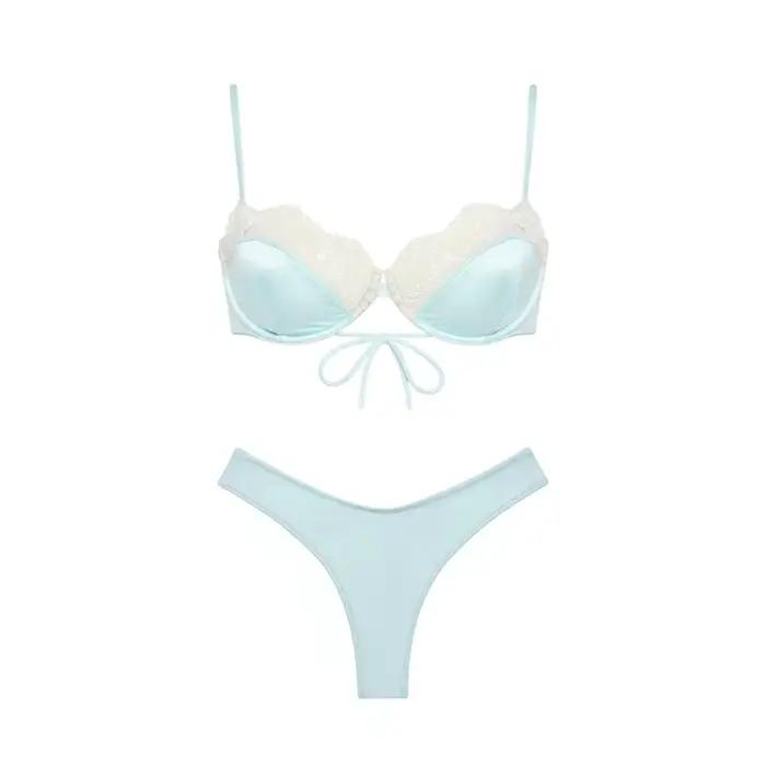 Maillot de bain en dentelle sexy, bikini uni, maillot de bain deux pièces pour femme, maillot de bai