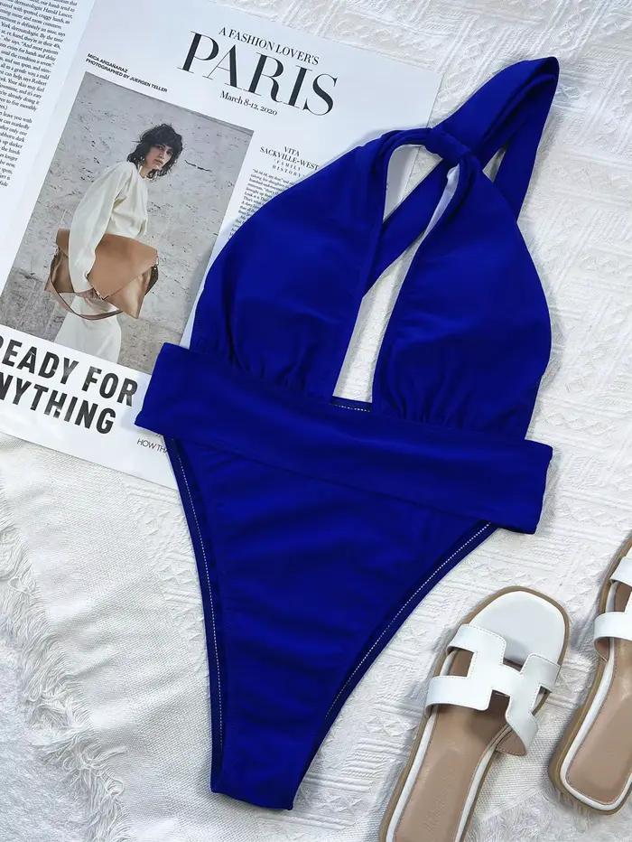 Maillot de bain une pièce sexy pour femme, bleu roi, épaule unique, taille haute, tenue de plage, Ba