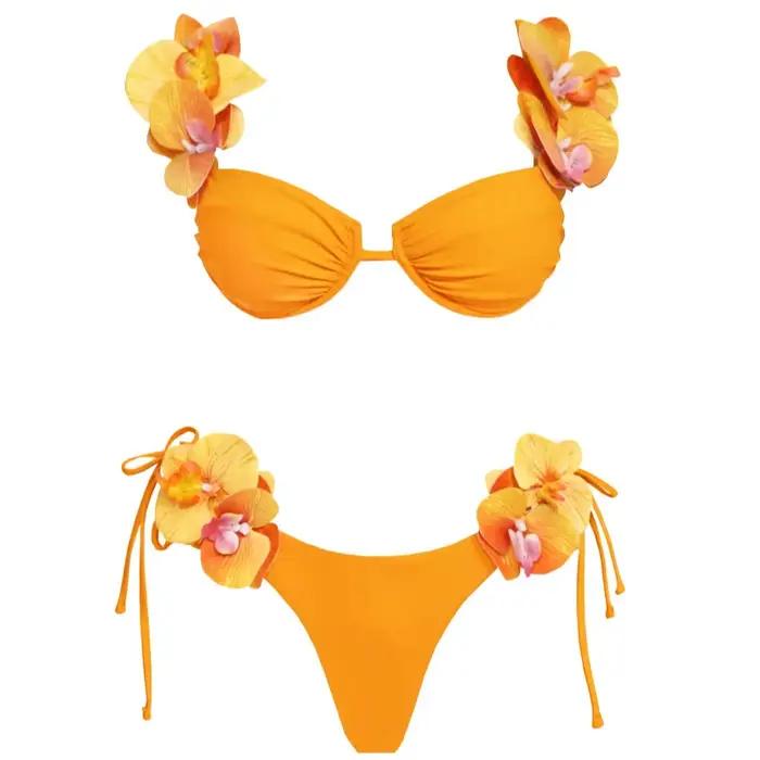 Ensemble bikini fleuri avec jupe, maillot de bain sexy 3 pièces pour femme, maillot de bain push-up,