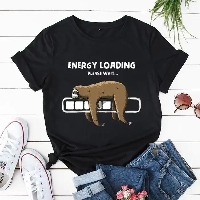T-shirt surdimensionné pour femme, mode coréenne, chargement d'énergie, paresseux, dessin animé, vêt
