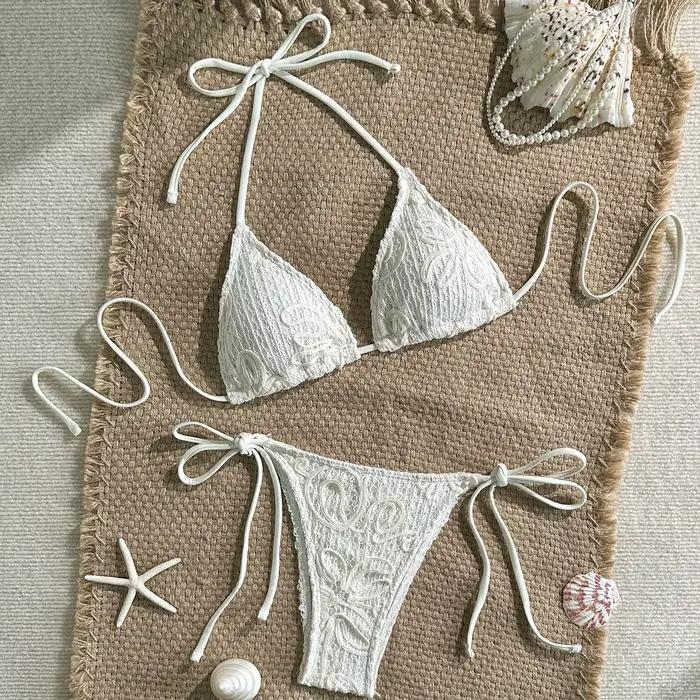Ensemble de micro-bikini sexy en dentelle 2026 pour femme, soutien-gorge push-up brésilien, string à