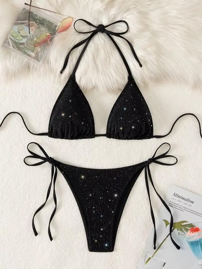 Brillant scintillant licou à bretelles Bikini 2025 coupe haute Bikinis femme maillot de bain femmes 