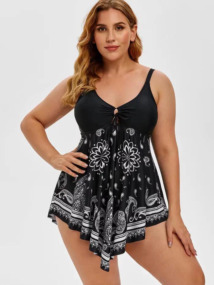 ROSEGAL Maillot de bain tankini modeste rembourré avec mouchoir Paisley pour femme grande taille